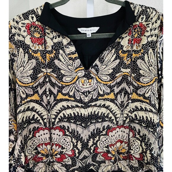 Anthropologie Ranna Gill Womens XS Blouse Top Shirt Dressy Boho Tie Neck Sequin‎ - Picture 7 of 14